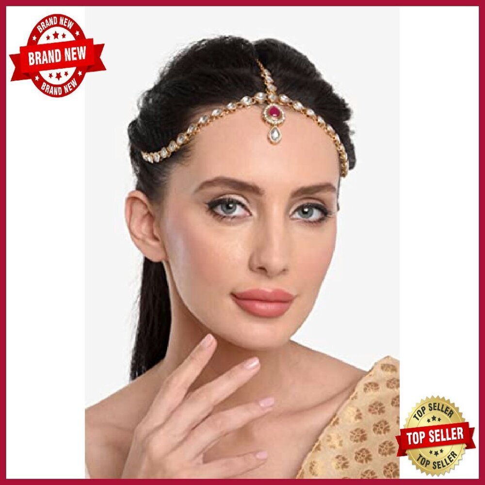 Vintage Crystal Kundan Head Chain Bridal Hair Accessory 6.1 Inch - Picture 8 of 8